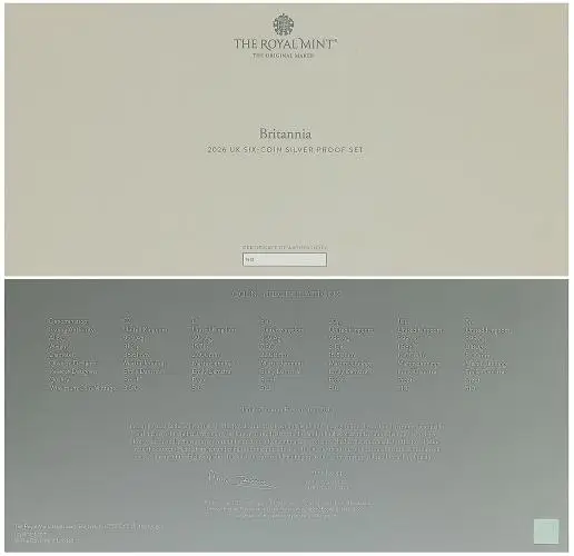 2026 Silver Britannia Proof 6-Coin Set certificate