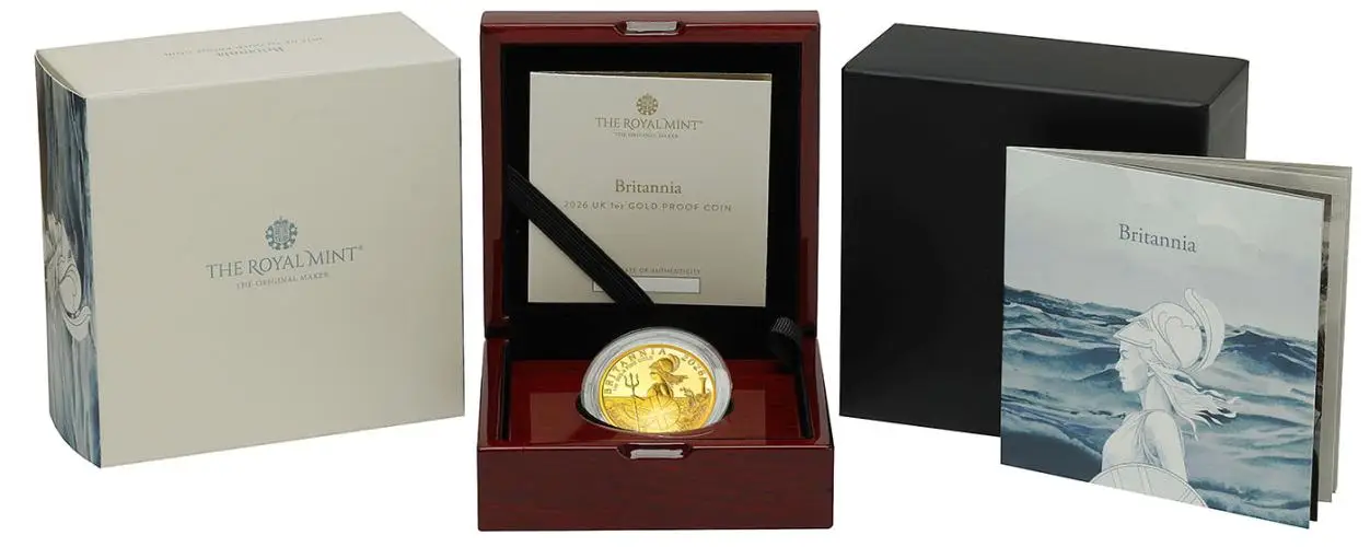 2026 Gold Britannia 1 oz Proof Coin display