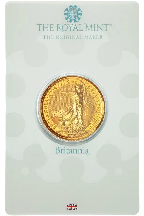 2024 Gold Bullion 0.5 Ounce Britannia Charles III Pound Sterling £50  Coin In Blister Pre-Owned United Kingdom The Royal Mint reverse