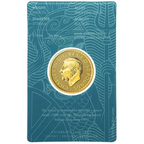 2026 Gold Bullion 0.5 Ounce Britannia Charles III Pound Sterling £50  Coin In Card Pre-Owned United Kingdom The Royal Mint obverse