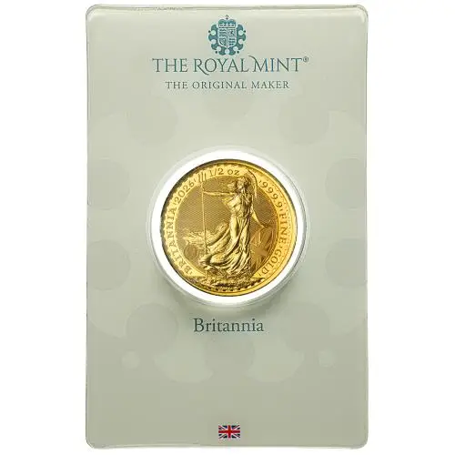 2026 Gold Bullion 0.5 Ounce Britannia Charles III Pound Sterling £50  Coin In Card Pre-Owned United Kingdom The Royal Mint reverse