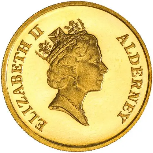 1995 Gold Proof 50th Anniversary of the end of WWII Pound Sterling £1  Coin With Book with Cert Alderney obverse