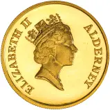 1995 Gold Proof 50th Anniversary of the end of WWII Pound Sterling £1  Coin With Book with Cert Alderney obverse