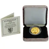 1995 Gold Proof 50th Anniversary of the end of WWII Pound Sterling £1  Coin With Book with Cert Alderney reverse display