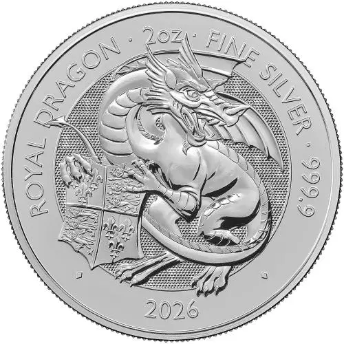 2026 Tudor Beasts 'Royal Dragon' 2 oz Silver Bullion Coin reverse trm