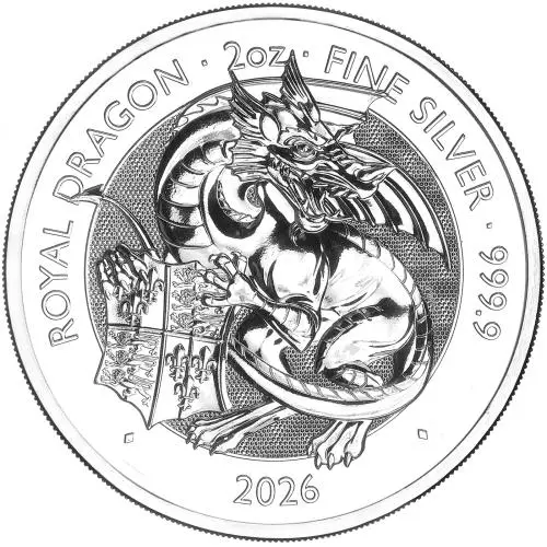 2026 Tudor Beasts 'Royal Dragon' 2 oz Silver Bullion Coin reverse