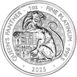 2025 Platinum Bullion 1 Ounce Tudor Beasts The Queen's Panther Coin - Pre-Owned