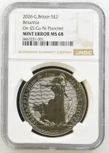 2026 Base Metal Minting Error "1 oz Silver" Britannia Coin  - NGC Graded reverse MS 68