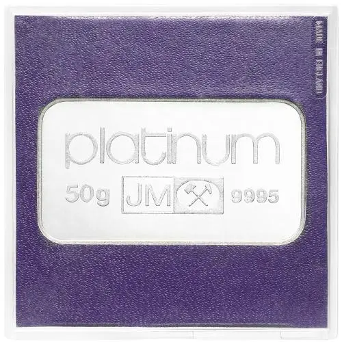 Johnson Matthey Platinum 50g Minted Bar In Sleeve - Pre-Owned reverse