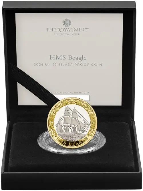 2026 Silver Proof HMS Beagle Charles III The Voyage of the Beagle Pound Sterling £2  Coin box display trm