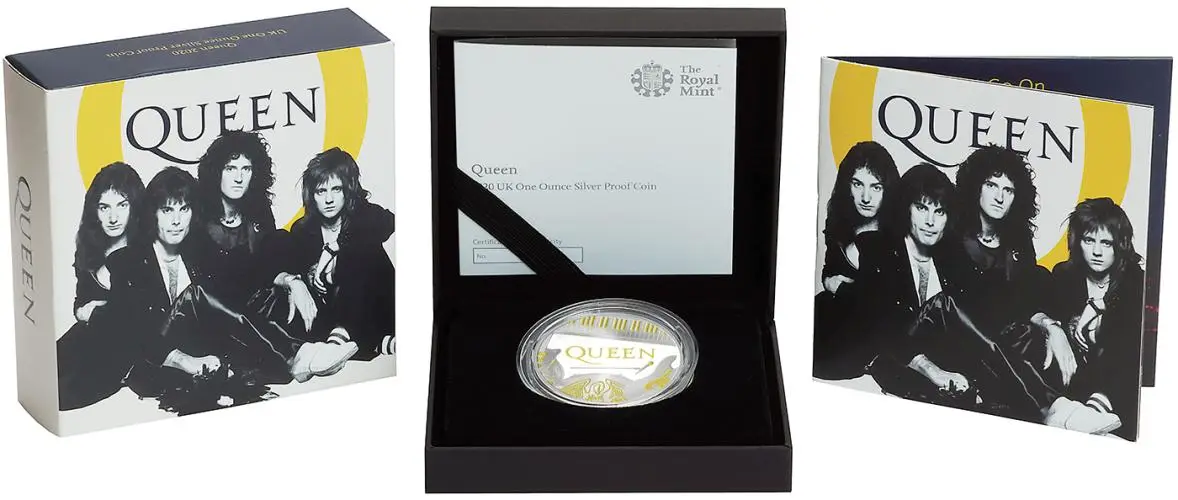 2020 Music Legends 'Queen' 5 oz Silver Proof Coin - Pre-Owned display