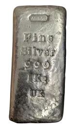 Albion 1 kg Cast Silver Bullion Bar - Warped - Pre-Owned