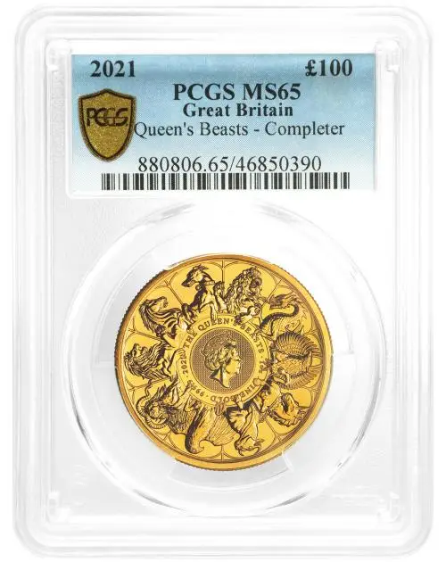 2021 Gold Graded 1 Ounce Queen's Beasts Elizabeth II reverse