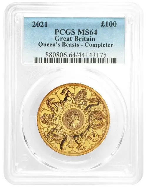 2021 Gold Graded 1 Ounce Queen's Beasts Elizabeth II  reverse