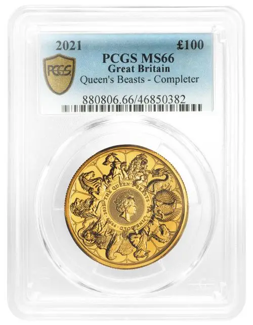2021 Gold Graded 1 Ounce Queen's Beasts Elizabeth II reverse