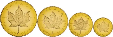 Canadian 1989 Gold Proof 10th Anniversary of the Maple 4 Coins Set