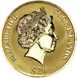 2021 Gold Reverse Proof 100 Gram Elizabeth II Westminister $20  Coin With Box with Cert Cook Islands obverse