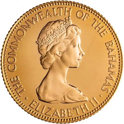 1973 Bahamas Gold Proof Independence $50 Coin obv