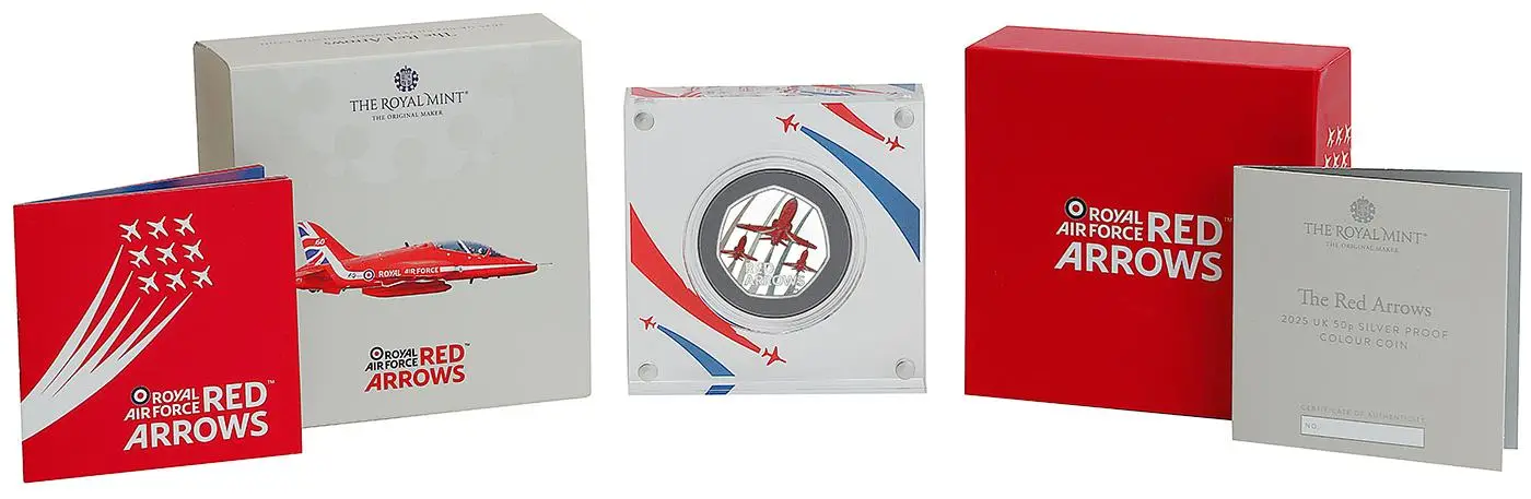 2025 The Red Arrows UK 50p Silver Proof Colour Coin Pre-Owned reverse display