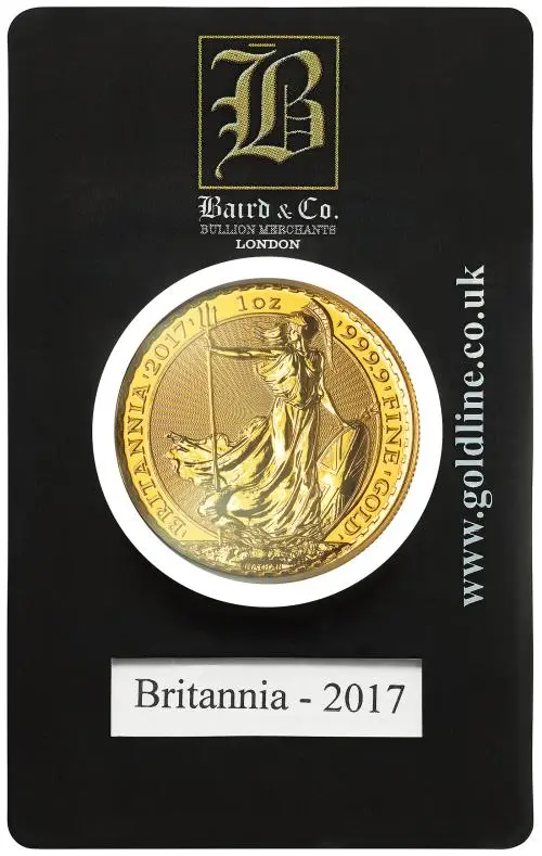 2017 Britannia 1 oz Gold Bullion Coin - In Baird & Co. Sleeve reverse