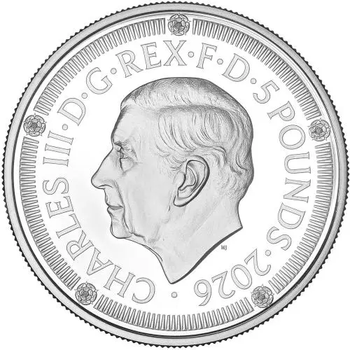2026 '500 Years of the Crown' Silver Proof £5 Coin obverse