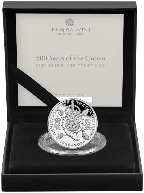 2026 Silver Proof coin 28.28g 500 Years of the Crown in presentation box with certificate