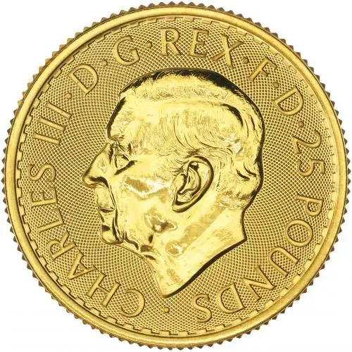 2026 quarter ounce gold Britannia in sleeve obverse