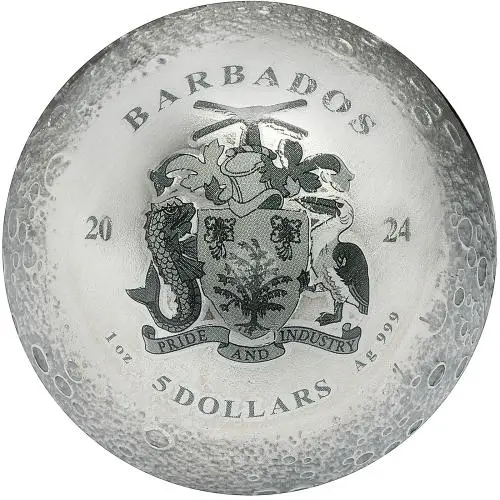 2024 Barbados $5 Fine Silver Coin – 55th Anniversary Moon Landing obverse