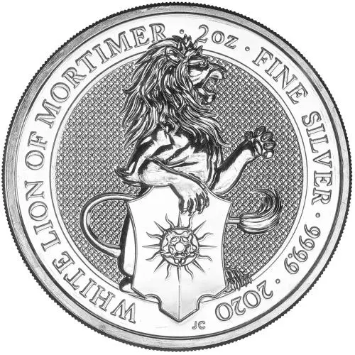 2020 Silver Bullion 2 Ounce Queen's Beasts Lion of Mortimer  Coin Single United Kingdom The Royal Mint reverse