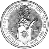 2020 Queen's Beasts 'White Lion of Mortimer' 2 oz Silver Bullion Coin - Pre-Owned