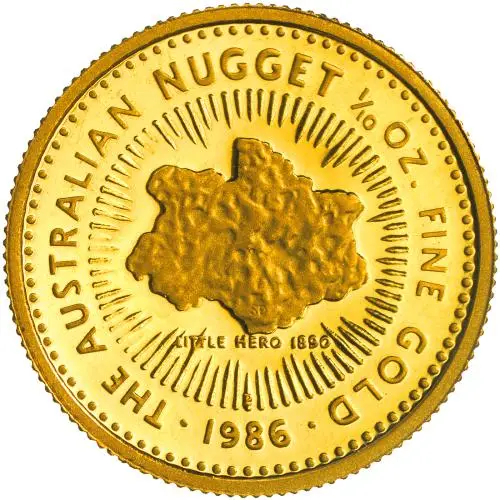 1986 Australia Nugget 'Little Hero 1890' 0.1 oz Gold Bullion reverse