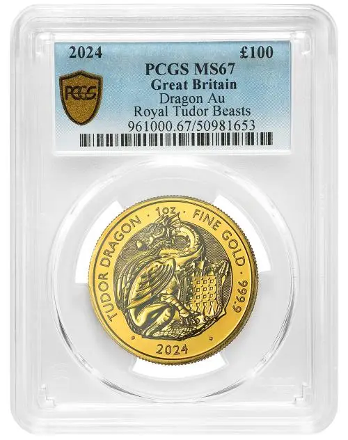 2024 Gold Bullion 1 Ounce Tudor Beasts Charles III Dragon Pound Sterling  reverse