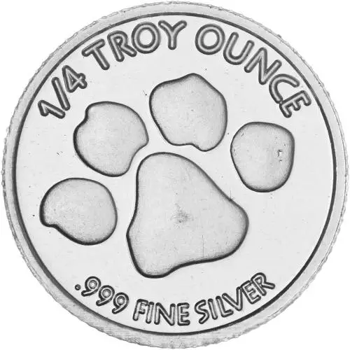 1/4 ounce Fine Silver round featuring a paw print design