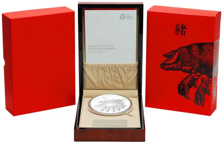 2019 Lunar "Year of the Pig" 1 kg Silver Proof Coin - Pre-Owned display