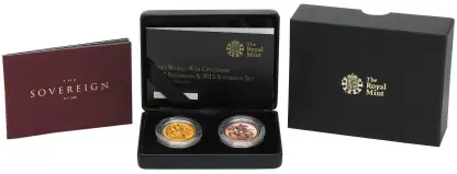 1915 - 2015 Centenary of the First World War 2 Coin Set Gold Bullion Sovereign