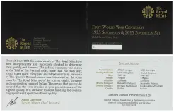 1915 - 2015 Gold Bullion Sovereign Centenary of the First World War  Coin Set With Cert With Box United Kingdom The Royal Mint 2 Coins certificate