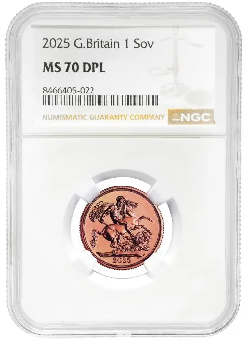 2025 Gold Graded Full Sovereign Charles III Pound Sterling £1  Coin NGC New United Kingdom The Royal Mint MS-70 DPL reverse