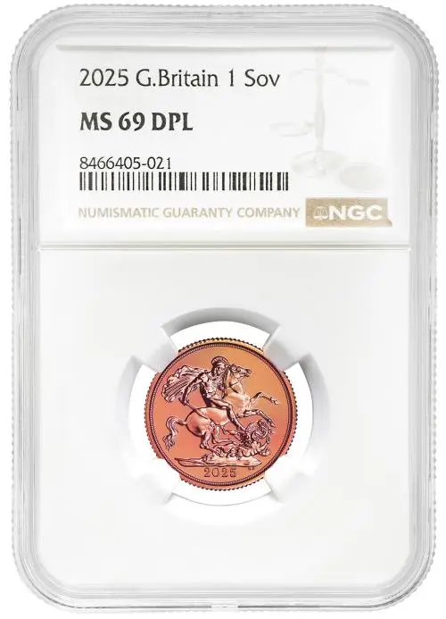 2025 Gold Graded Full Sovereign Charles III Pound Sterling £1  Coin NGC New United Kingdom The Royal Mint MS-69 DPL reverse