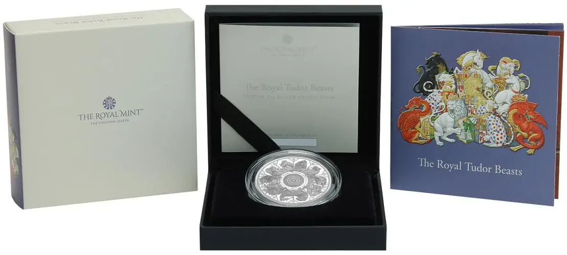 2027 Tudor Beasts Completer 2 oz Silver Proof Coin box reverse box