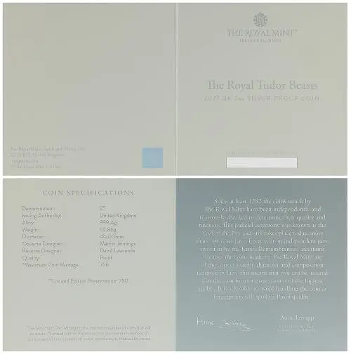 2027 Tudor Beasts Completer 2 oz Silver Proof Coin certificate