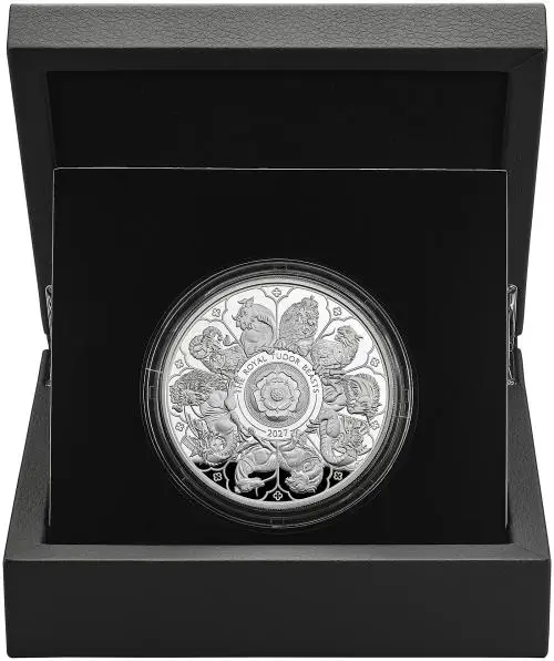 2027 Silver Proof 5 Ounce Tudor Beasts Charles III Completer Coin display trm image