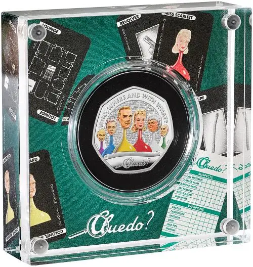 2026 Cluedo Silver Proof 50 Pence Coin (Coloured) display edge trm image