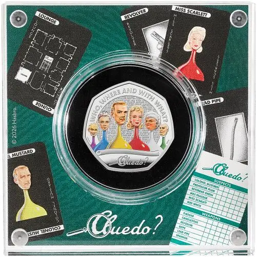 2026 Cluedo Silver Proof 50 Pence Coin (Coloured) display trm image