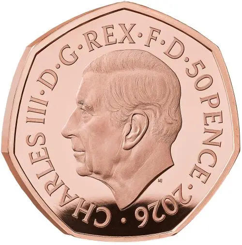 2026 Cluedo Gold Proof 50 Pence Coin obverse side trm image