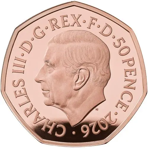 2026 Cluedo Gold Proof 50 Pence Coin obverse trm image