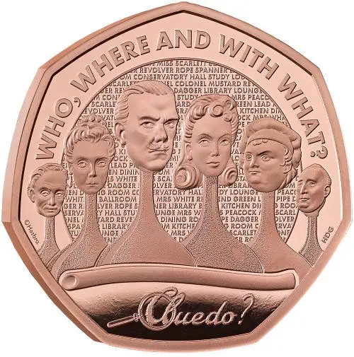 2026 Cluedo Gold Proof 50 Pence Coin reverse side trm image