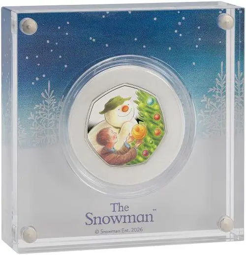 2026 The Snowman Silver Proof 50p Coin (Coloured) display trm