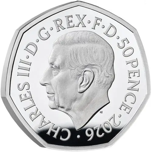 2026 The Snowman Silver Proof 50p Coin (Coloured) obverse edge trm