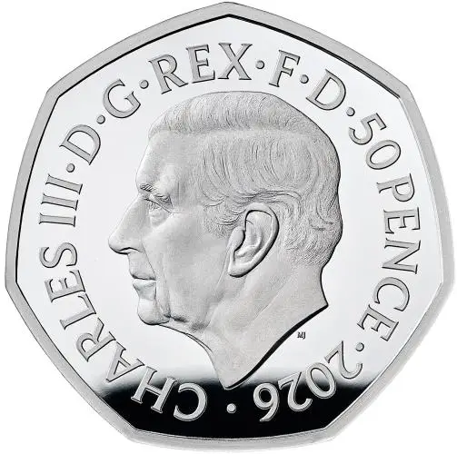 2026 The Snowman Silver Proof 50p Coin (Coloured) obverse trm