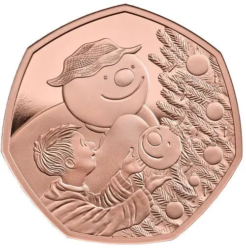 2026 The Snowman Gold Proof 50p Coin reverse trm